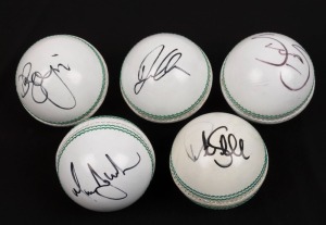 Australian ODI Cricketers: five signed white leather cricket balls comprising – Shane Watson, Peter Siddle, Doug Bollinger, Mitchell Johnson & David Warner (5 balls in total). With ASM Certificate of Authenticity.