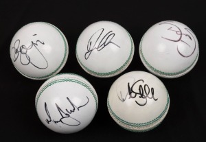 Australian ODI Cricketers: five signed white leather cricket balls comprising &ndash; Shane Watson, Peter Siddle, Doug Bollinger, Mitchell Johnson & David Warner (5 balls in total). With ASM Certificate of Authenticity.