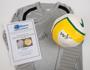 AUSTRALIA - MARK SCHWARZER: signed Australian goal keeper's home jersey together with a signed Australian Socceroos Nike football. (2 items). With ASM Certificate of Authenticity.