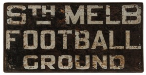 SOUTH MELBOURNE FOOTBALL GROUND  vintage metal tram destination sign,  ​​​​​​​28cm x 58cm