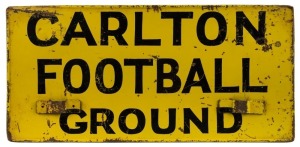 CARLTON FOOTBALL GROUND vintage metal tram destination sign,  28cm x 58cm