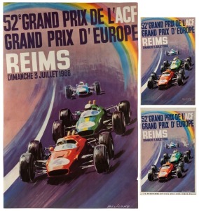 1966 52e GRAND PRIX D'EUROPE, official vintage poster by Beligond, together with the original programme and the official folding birds-eye-view map of the circuit, (3 items). A very rare group, in very good condition.