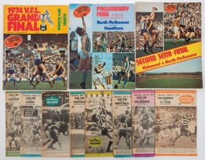 The Football Record: 1974 editions for 8 Home-And-Away (most featuring Carlton), together with the Special Editions for the Second Semi Final (Richmond v North Melbourne), the Preliminary Final (North Melbourne v Hawthorn) and Grand Final (Richmond v Nort