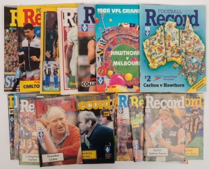 The Football Record: 1987 editions for 11 Home-And-Away (all featuring Carlton), together with Special Editions for the Qualifying Final (Hawthorn v Sydney), the Second Semi Final (Carlton v Hawthorn), and the Grand Final (Carlton v Hawthorn). 1988 editio