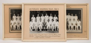 VICTORIAN STATE TEAM OFFICIAL PHOTOGRAPHS: Victorian XI Northern Tour 1959-60, Victorian XI New South Wales Tour 1960-61, Victoria's Western Tour 1964-65. All photographs 18.5 x 24cm, individually mounted and framed together with details of the members of the teams. (3 items). During this period the Victorian team included Alan Connelly, Bill Lawry, Jack Potter, Bob Cowper, Len Maddocks, Ian Redpath and Keith Stackpole. PROVENANCE The Estate of Bill Jacobs.