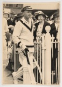 Fifth Test Melbourne Cricket Ground 1936-37: Group of three original press photos featuring Bradman (various sizes); together with a Melbourne Cricket Club 1936-37 membership fob (by Bentley & Son). (4 items) - 2