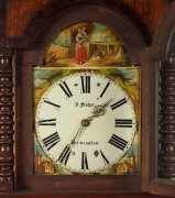 An antique English grandfather clock in mahogany and oak case with swan neck pediment, hand-painted dial and 30 hour weight driven movement, early to mid 19th century, ​​​​​​​212cm high - 2