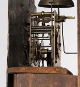 An antique English grandfather clock in mahogany and oak case with swan neck pediment, hand-painted dial and 30 hour weight driven movement, early to mid 19th century, ​​​​​​​212cm high - 4