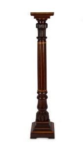 A fine antique English Sheraton Revival pedestal, mahogany and satinwood banding, late 19th century, 153cm high, the top 25cm wide, 25cm deep
