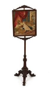 An antique English rosewood banner pole fire screen with tapestry top, mid 19th century, ​​​​​​​134cm high