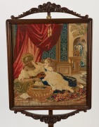 An antique English rosewood banner pole fire screen with tapestry top, mid 19th century, ​​​​​​​134cm high - 2