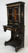 An antique French bonheur du jour lady's bureau desk, ebony inlaid with ivory and turtle shell, 18th century, 168cm high, 77cm wide, 48cm deep - 2