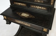 An antique French bonheur du jour lady's bureau desk, ebony inlaid with ivory and turtle shell, 18th century, 168cm high, 77cm wide, 48cm deep - 3