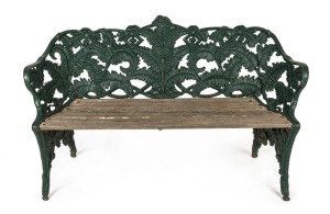 COALBROOKDALE (attributed) "Fern" pattern antique cast iron garden seat, 19th century, ​​​​​​​142cm across the arms