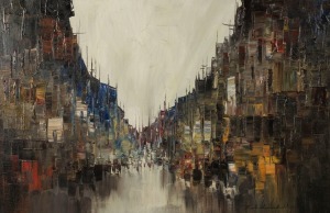 ARTIST UNKNOWN (Philippines). (Manila street scene), oil on canvas, signed lower right (illegible), 60 x 90cm, 75 x 107cm overall