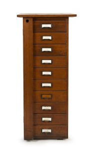 An antique hardwood paper filing cabinet, early 20th century, 103cm high, 43cm wide, 43cm deep