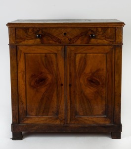 A Biedermeier antique walnut two door cabinet with single drawer, 19th century, 95cm high, 91cm wide, 48cm deep