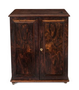 William IV antique English rosewood collector's cabinet with two doors concealing a bank of ten graduated drawers, with polished mahogany linings, circa 1835-40, 73cm high, 59cm wide, 39cm deep