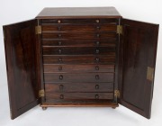 William IV antique English rosewood collector's cabinet with two doors concealing a bank of ten graduated drawers, with polished mahogany linings, circa 1835-40, 73cm high, 59cm wide, 39cm deep - 2
