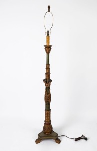 An Italian carved gilt wood standard lamp with gesso and painted finish, 19th/20th century, 180cm high overall