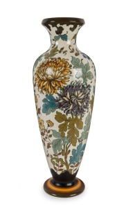 GOUDA "CHRYSANTHEMUM" impressive Dutch pottery vase with floral decoration, factory mark to base, ​​​​​​​65cm high
