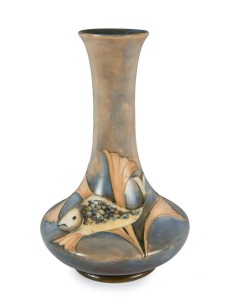 MOORCROFT "Fish" pattern English pottery vase on blue ground, impressed "Moorcroft, Made In England", 31cm high