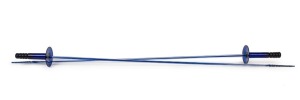A pair of antique Nailsea glass rapiers, 18th/19th century, with timber box, 117cm long