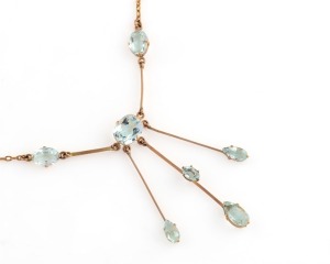 An antique Australian 15ct gold and aquamarine negligee necklace, early 20th century, ​​​​​​​40cm long, 5 grams total