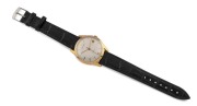 CORTEBERT automatic wristwatch in solid 18ct gold case with silver dial, date window and black leather band, circa 1960. 3.4cm wide including crown