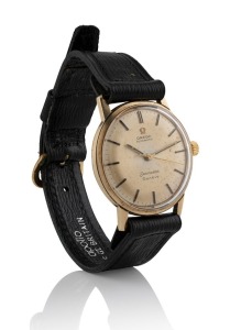 OMEGA "SEAMASTER" automatic wristwatch in solid 9ct gold case with gold dial, date window and baton numerals, circa 1965, 3.8cm wide including crown
