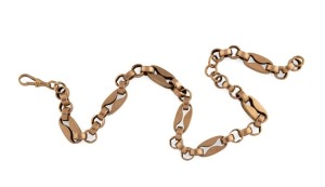 An antique 9ct rose gold Albert fob chain, 19th century, 42cm long, 36.6 grams