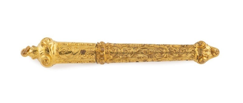 A rare antique French 18ct gold chatelaine needle case, 19th century, ​​​​​​​7cm long, 4.5 grams