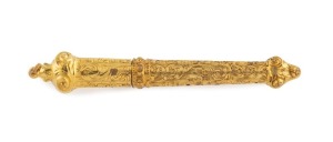A rare antique French 18ct gold chatelaine needle case, 19th century, 7cm long, 4.5 grams