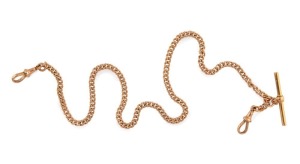 An antique rose gold fob chain, 19th/20th century, stamped "9, M.D. 375", 43cm long, 27 grams