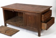 A Colonial Baltic pine scullery table with removable door and two drawers on the side, South Australian origin, 19th century,&nbsp; 79cm high, 163cm wide, 90cm deep - 2