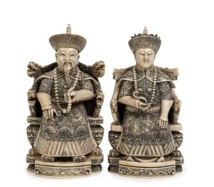 A pair of Chinese carved ivory ancestor statues, 19th/20th century, two character seal mark to the bases, ​​​​​​​13.5cm high