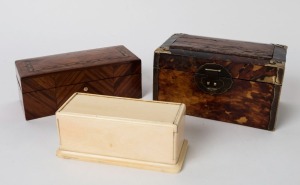 Three fine antique boxes, including ivory, turtle shell and brass, and a French kingwood example, 19th century, the largest 14.5cm wide