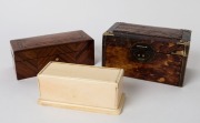 Three fine antique boxes, including ivory, turtle shell&nbsp;and brass, and a French kingwood example, 19th century, the largest 14.5cm wide