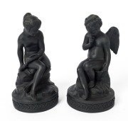 WEDGWOOD pair of black basalt porcelain classical statues,&nbsp;late 19th century, stamped "Wedgwood, Etruria​​​​​​​, England", 20cm and 21cm high