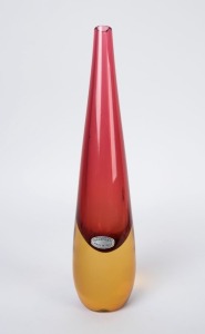 A red and yellow Murano sommerso glass vase, bearing original foil label "Murano Glass, Made in Italy", 30.5cm high