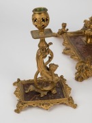 A superb three piece antique French desk set comprising of a double inkwell and pair of candle sticks, sumptuously crafted in gilt bronze and copper, 19th century, the inkwell 37cm wide, the candle sticks 25cm high - 4
