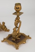 A superb three piece antique French desk set comprising of a double inkwell and pair of candle sticks, sumptuously crafted in gilt bronze and copper, 19th century, the inkwell 37cm wide, the candle sticks 25cm high - 5