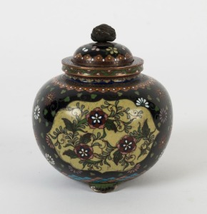 An antique Japanese cloisonne censer with blossoms and flowers, Meiji period, 19th/20th century, ​​​​​​​​​​​​​​11.5cm high 