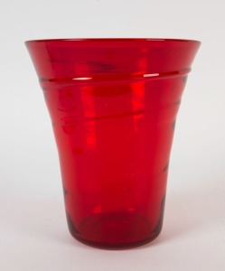 WHITEFRIARS English ruby glass vase, mid 20th century, 21cm high, 18cm wide