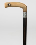 An antique walking stick, horn handle with looking glass, silver collar, ebony shaft and brass ferrule, 19th century, 90cm high - 2