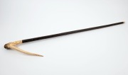 An antique walking stick with novelty handle made from carved deer antler, with palm wood shaft and bone ferrule, 19th century, 94cm high - 3