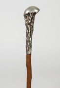 An antique walking stick with unusual American sterling silver top, blackthorn shaft and brass ferrule, 19th century, inscribed "GEO. HARTWELL, CHICAGO, ILL.", 94cm high