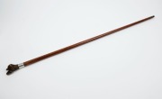 An antique walking stick with carved boxwood animal head handle, set with glass eyes, mounted with silver finished collar above a fiddleback&nbsp;timber shaft with brass ferrule, 19th century, 87cm high - 4