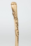 An antique Japanese walking stick with carved bone handle, silver collar, bamboo shaft and brass ferrule, 19th20th century, ​​​​​​​91.5cm high - 2