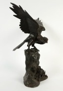 An antique Japanese cast bronze eagle sculpture, Meiji period, 19th century, seal mark to the rear near base, 64cm high, 60cm wide, 33cm deep - 2